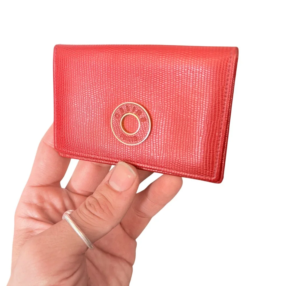 Celine Paris Vintage Card Holder Red Leather Mini Wallet‎ Gold Logo Unworn Auth.